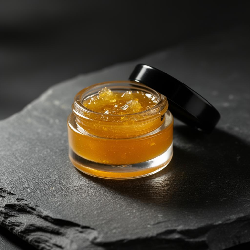 Cannabis concentrate in a small glass jar — representative product image