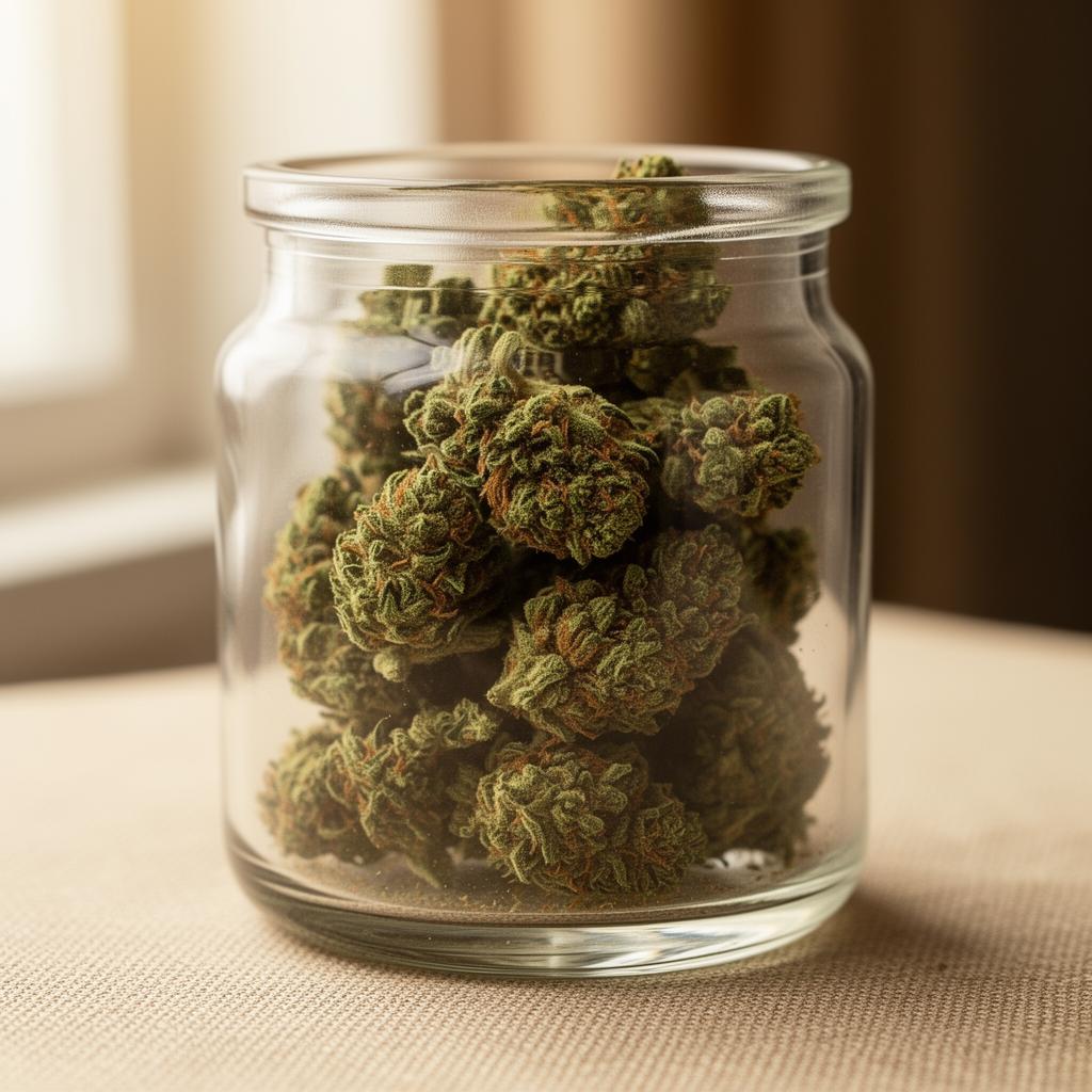 Cannabis flower in an apothecary jar — representative product image